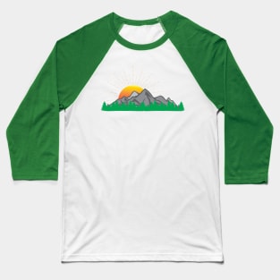Sunset Mountains in Forest Baseball T-Shirt